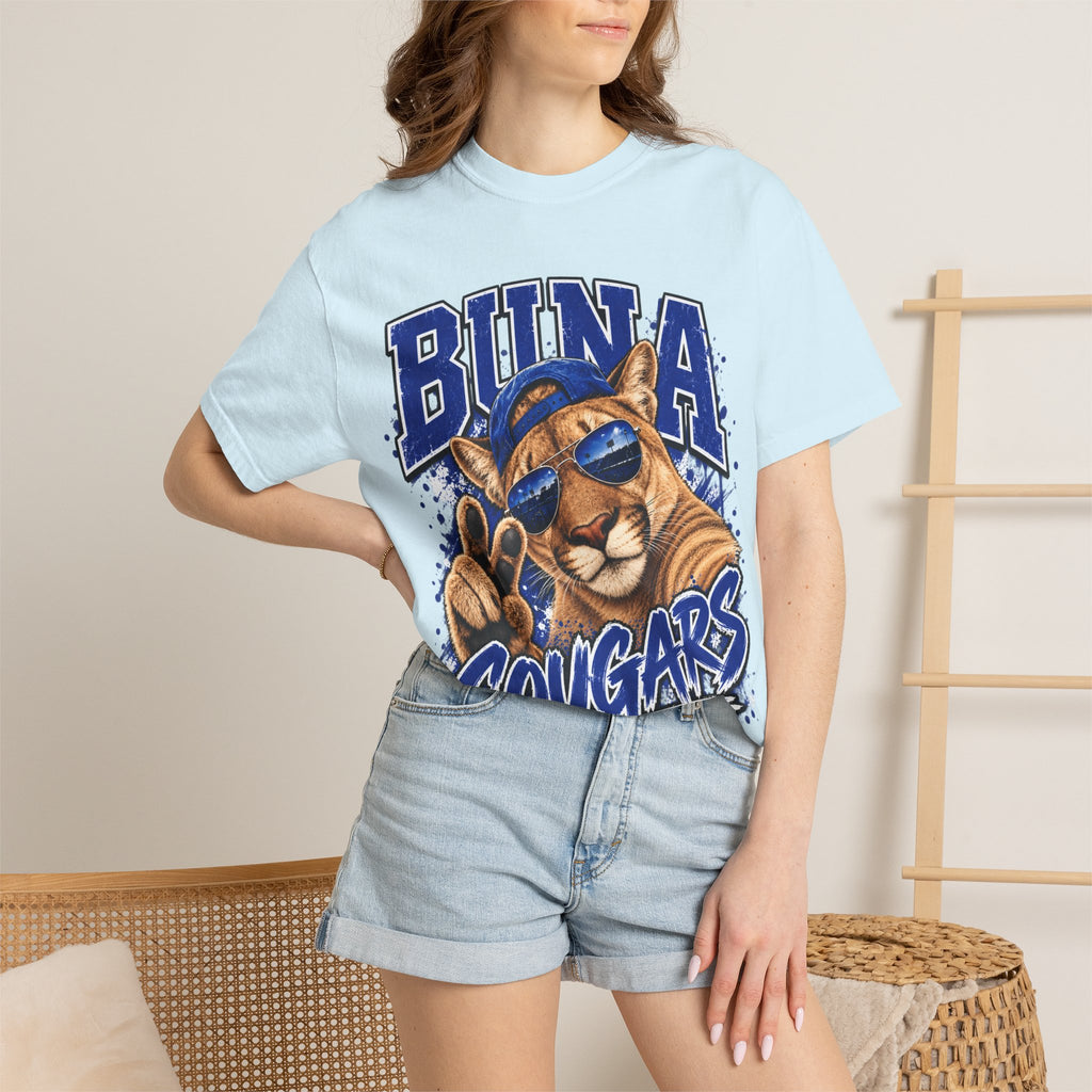 Buna Cougars Mascot T-Shirt — Cool Sunglasses Cougar Graphic School Spirit Tee
