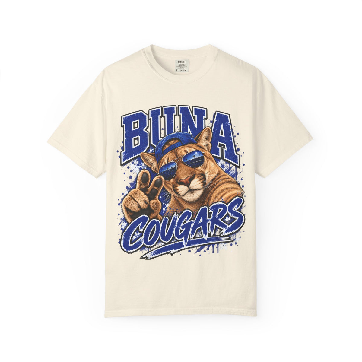 Buna Cougars Mascot T-Shirt — Cool Sunglasses Cougar Graphic School Spirit Tee