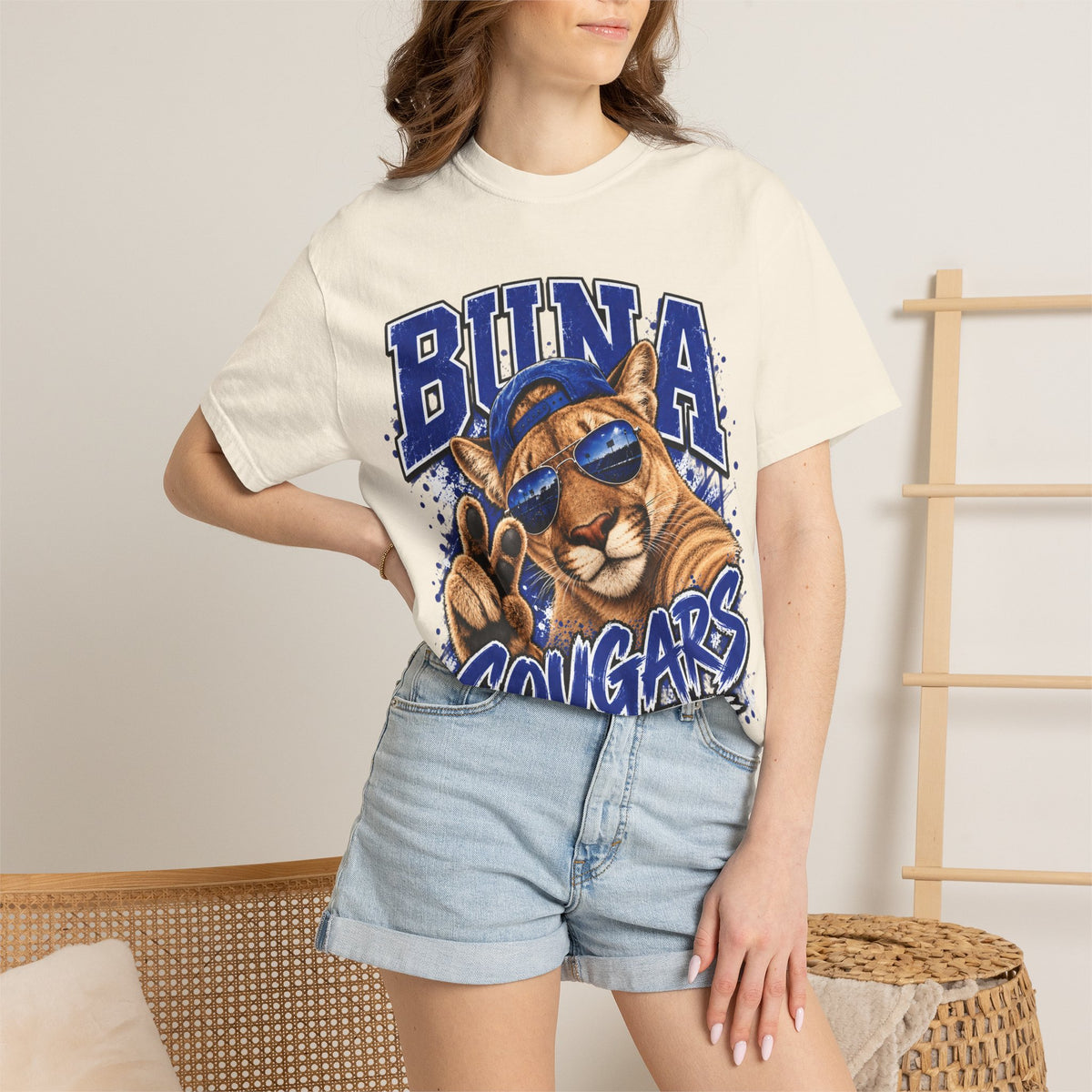 Buna Cougars Mascot T-Shirt — Cool Sunglasses Cougar Graphic School Spirit Tee